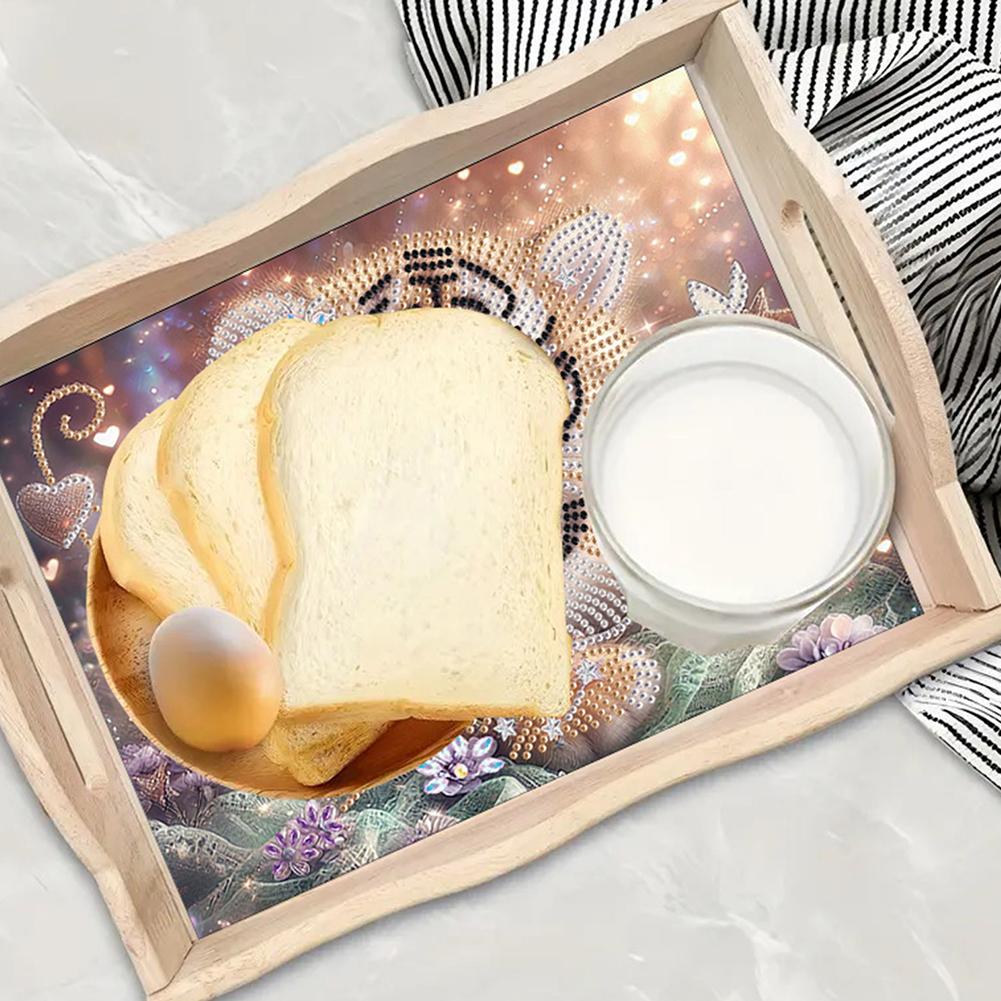 DIY Diamond Painted Wooden Dining Plate with Handles Diamond Art Tableware Manager Tray Good for Parties Or Bed Food Tray