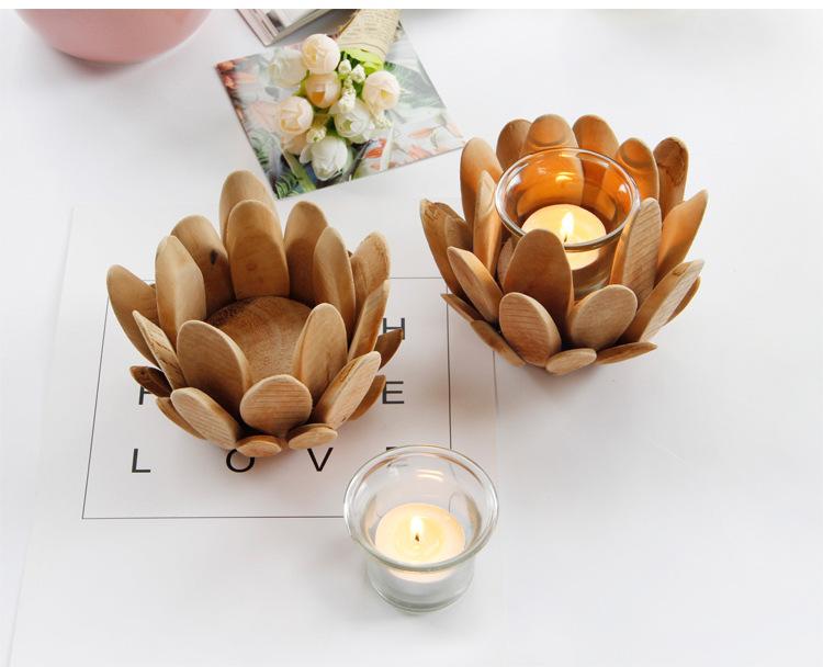 Exquisitely Crafted European Wooden Candle Holder with Lotus Petal Shape for Nordic Home Decoration