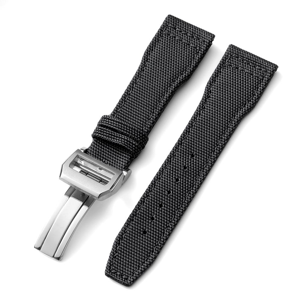 Nylonowy pasek do zegarka z żaglowego płótna 20mm 21mm 22mm dla IWC Pilot Band Wojskowy płócienny Skórzany męski bransoletka z klamrą składaną Akcesoria
