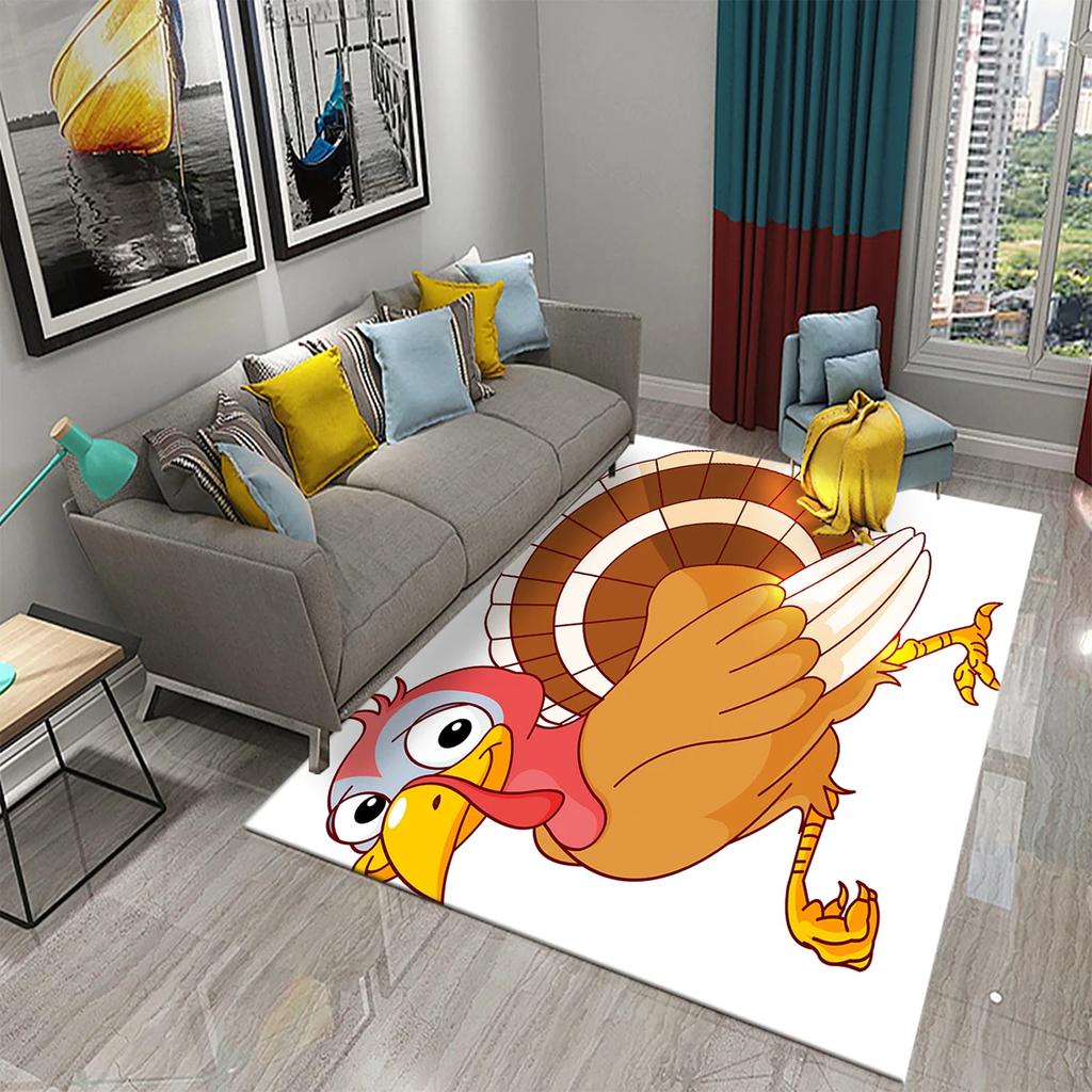 3D Cartoon Cute Cock Chicken Pattern Printed Carpet for Kitchen Living Room Bedroom Bedside Non-slip Absorbent Carpet Home Decor