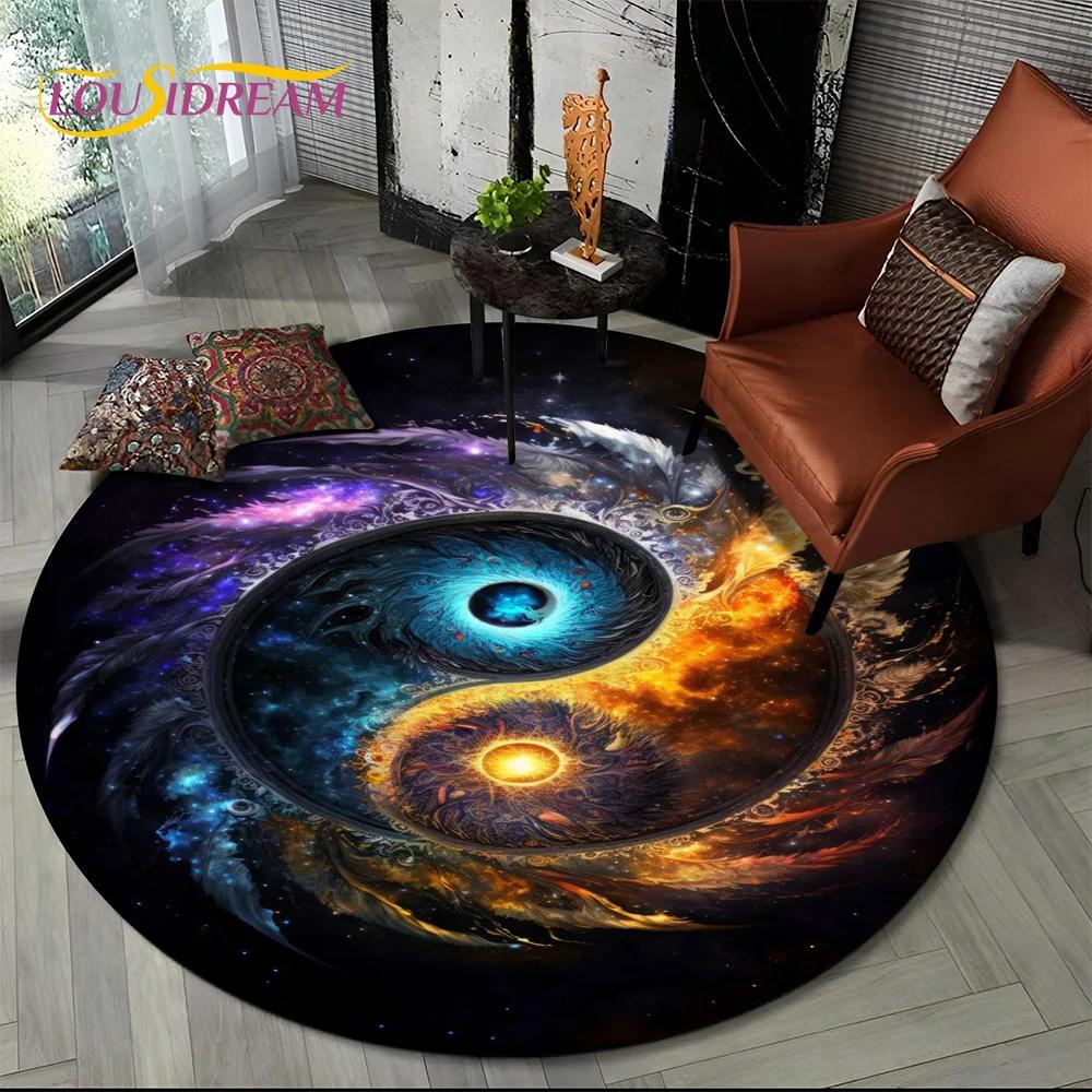 3D Yin Yang Tai Chi Round Area Rug–Symbolizing Balance, Circular Carpet for Living Room or Bedroom–Non-Slip Floor Mat, Zen Decor