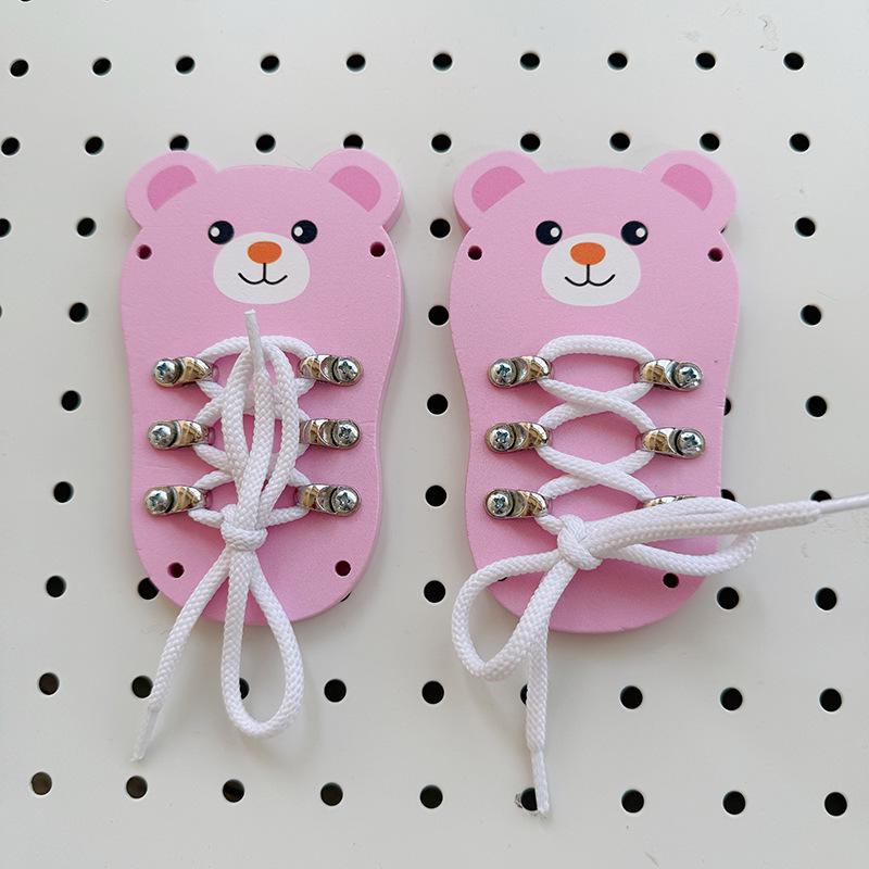 Wooden Bear Lacing & Climbing Frame Busy Board - DIY Kindergarten Teaching Aid Single Bear with Shoelace (Left/Right Random)