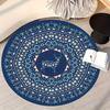 Crystal Velvet carpet[2D Flat, Not 3D]Comes with 2 Anti Slip matsLarge Round Area Mat with Intricate Blue Geometric Pattern