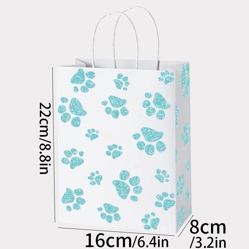 Animal PawPrint Theme Gift Bags Kraft PaperShopping Bags with HandlesParty Favor Bags for Birthday Wedding Valentine’s Day Decor