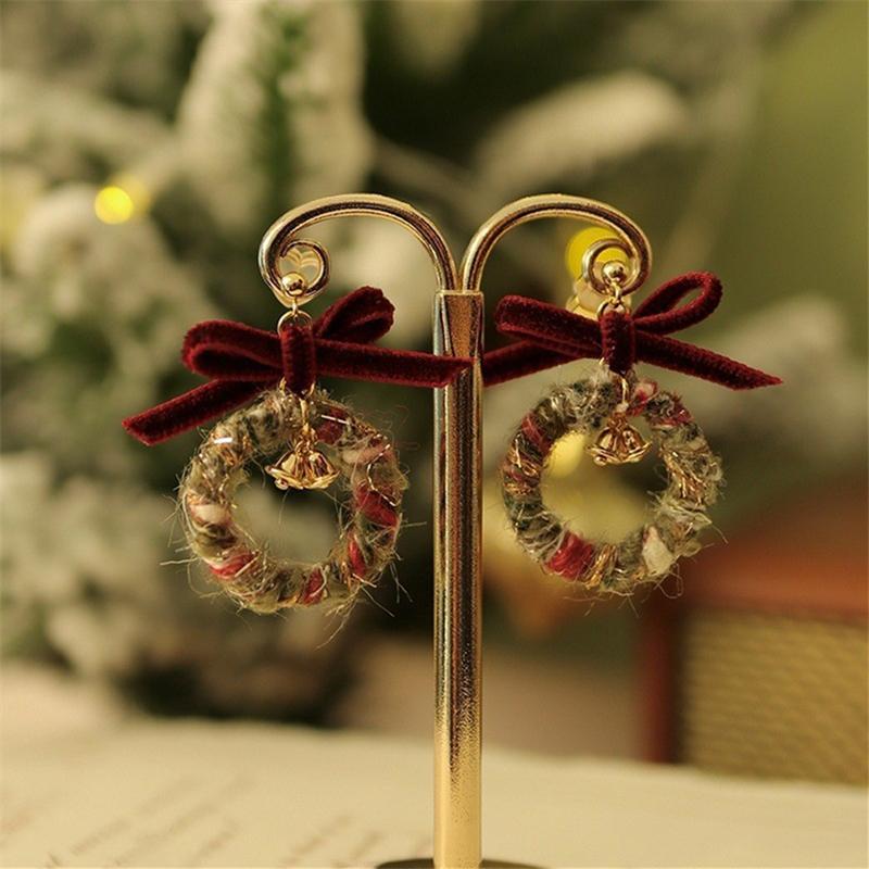 2025 Snowflake Antler Hair Ball Tassel Earrings for Women Cute Red Bow Plush Earrings Light Luxury Temperament Christmas Jewelry