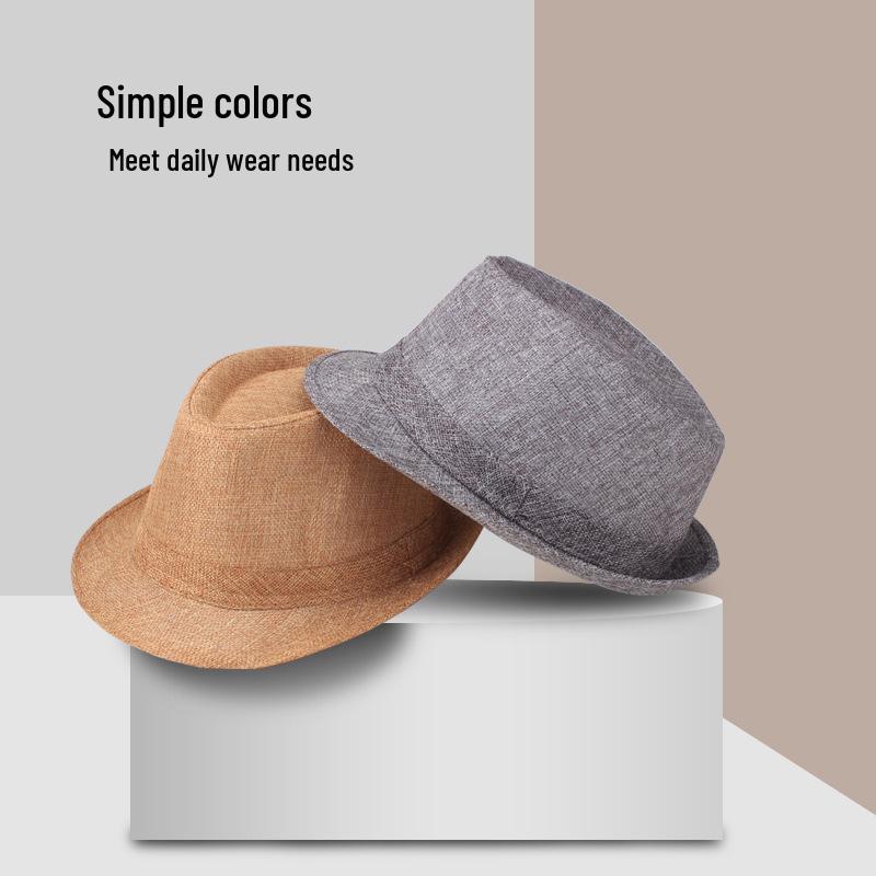 

Men s Spring-Summer Linen Fedora Jazz Hat: Solid Color, Korean Style, Sun Protection for Middle-Aged and Elderly One Size 58cm