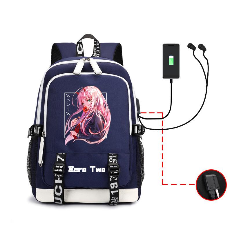 Arling In The Franxxx Anime Printed Backpack Male And Female Usb Large Capacity Charging Headphones School Bag