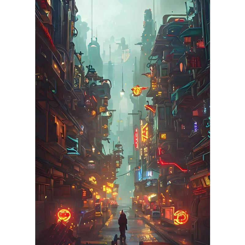 

Процветающий Киберпанк Город Картина Холст Постер Будущий Мир Настенное Искусство Картина для Гостиной Спальни Современный Домашний Декор Подарок 21cm×30cm NoFrame