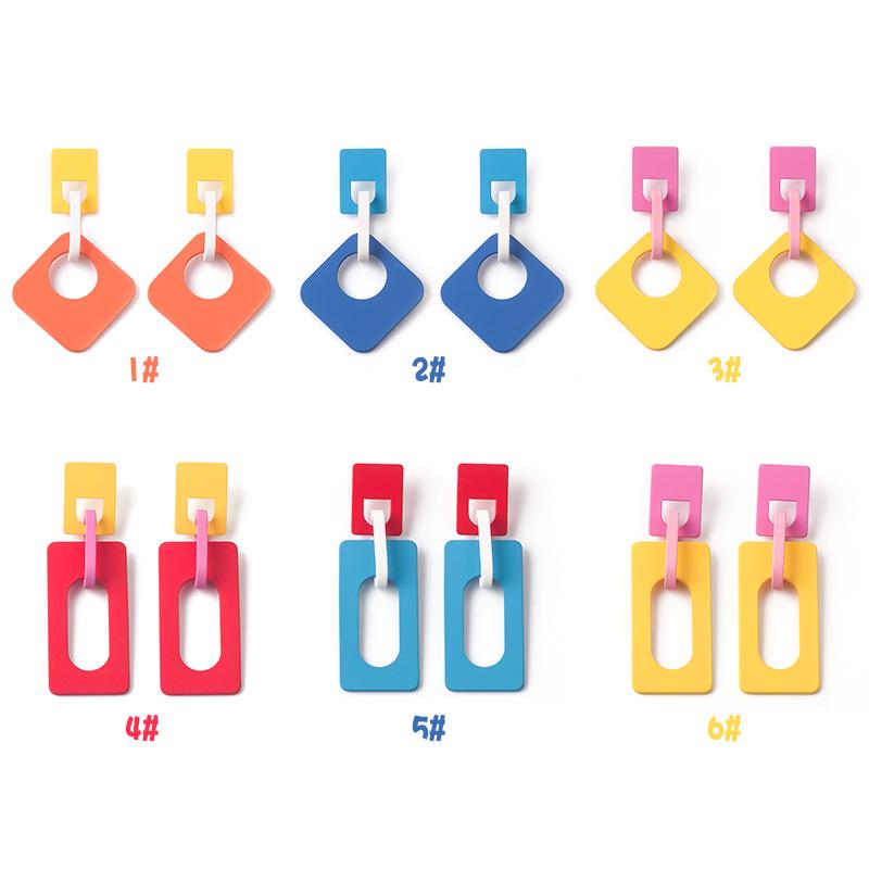 Fun Contrasting Color Splicing Geometric Matte Acrylic Earrings, Candy Color Exaggerated Personality Hipster
