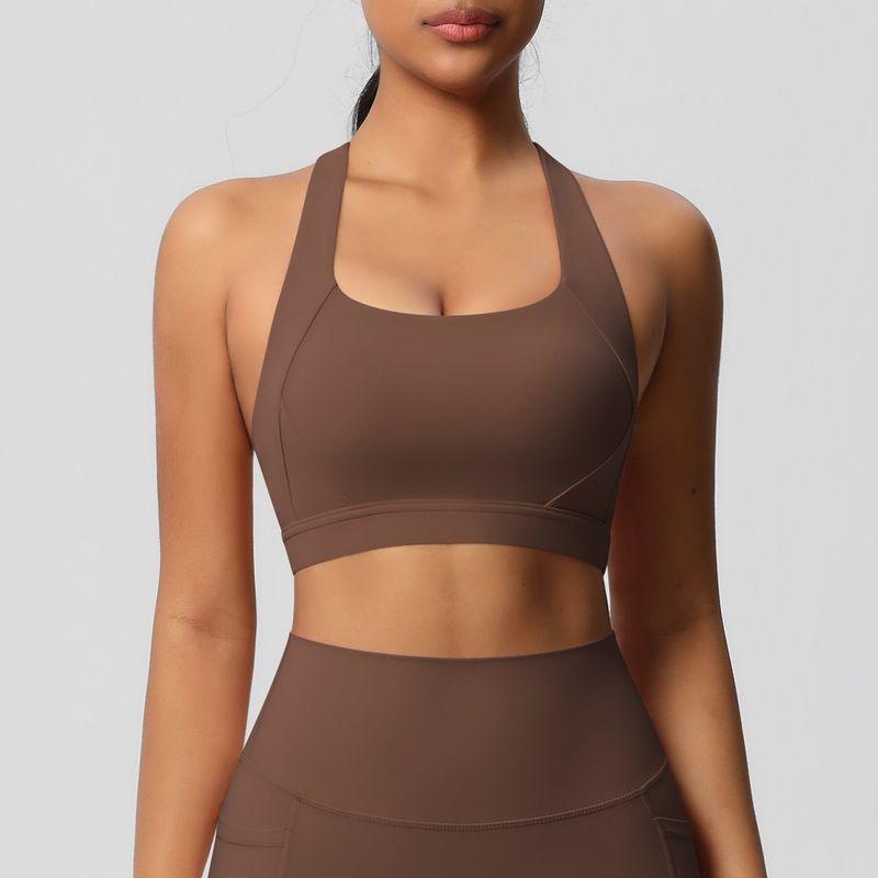 Nude Feel Brushed Yoga Bra Women's High Strength Shockproof Push-up Running Exercise Underwear Beauty Back Cross Fitness Vest