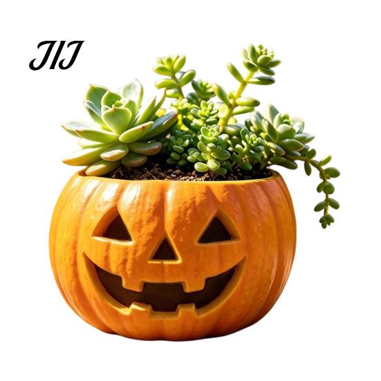 Resin Flower Pot for Indoor Outdoor Plants Halloween Pumpkin Planter, Jack-O-Lantern Pot, Decorative Autumn Gift Plant Lovers Succulents Fall Holiday