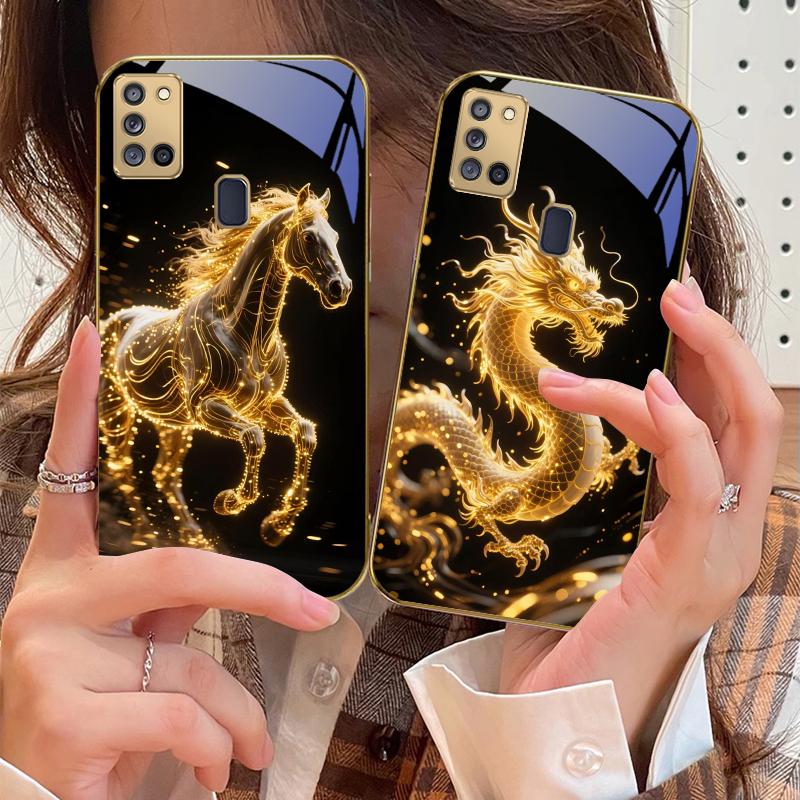 Golden Dragon Totem For Samsung A 31 32 A33 A34 35 14 A15 13 16 25 26 50 52 53 54 55 56 70 71 72 73 Golden Glass Phone Case