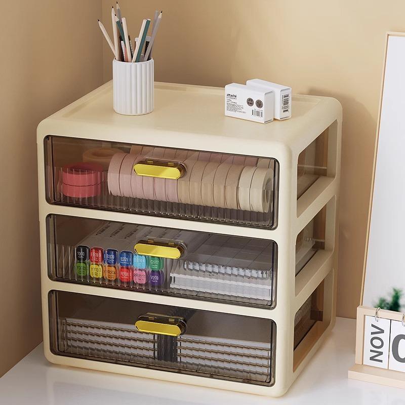 Multi-layer Desktop Organizer: Drawer-Type Storage Box for Office Supplies, Stationery, and Cosmetics