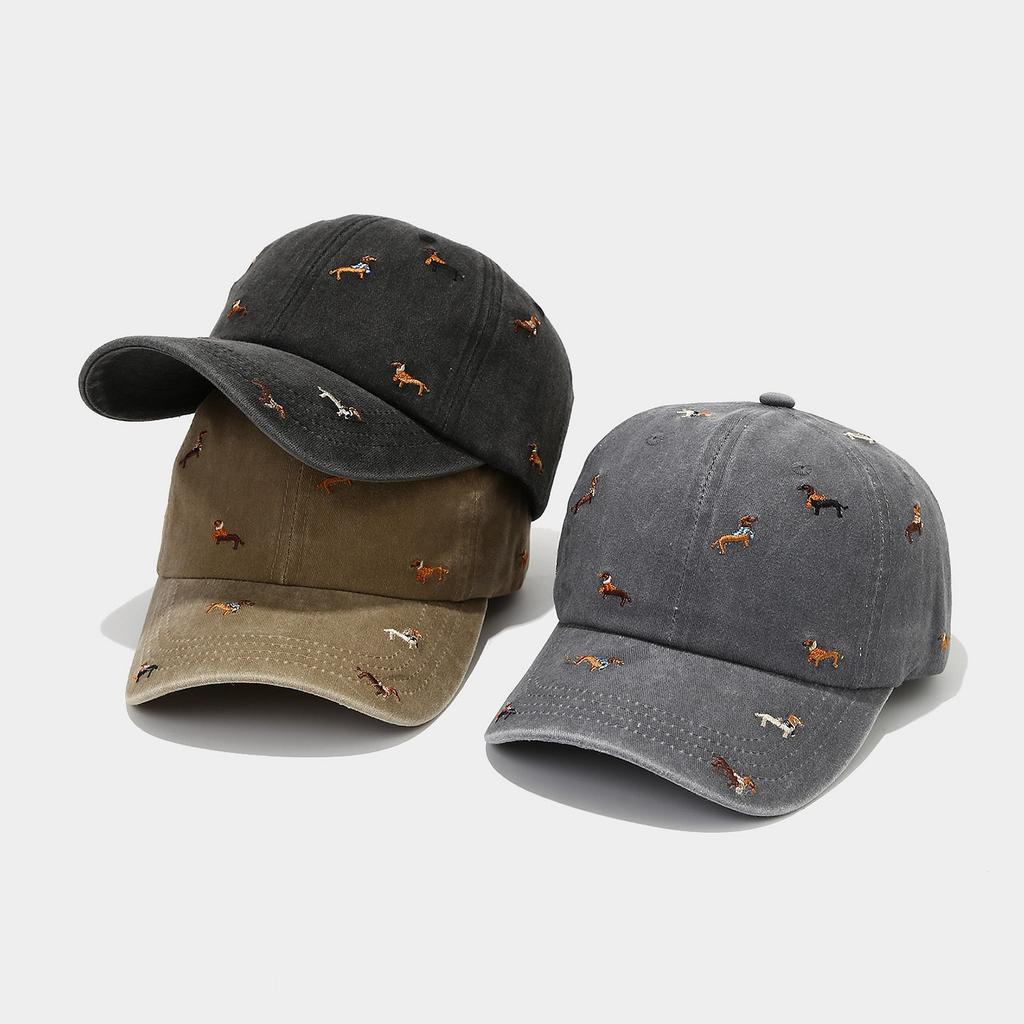 Berretto da Baseball Unisex con Ampio Visiera Morbido per Esterno Ricamato Decorato Cappellino a Becco d'Anatra con Cane Piccolo Retrò Street Cappellino a Becco d'Anatra