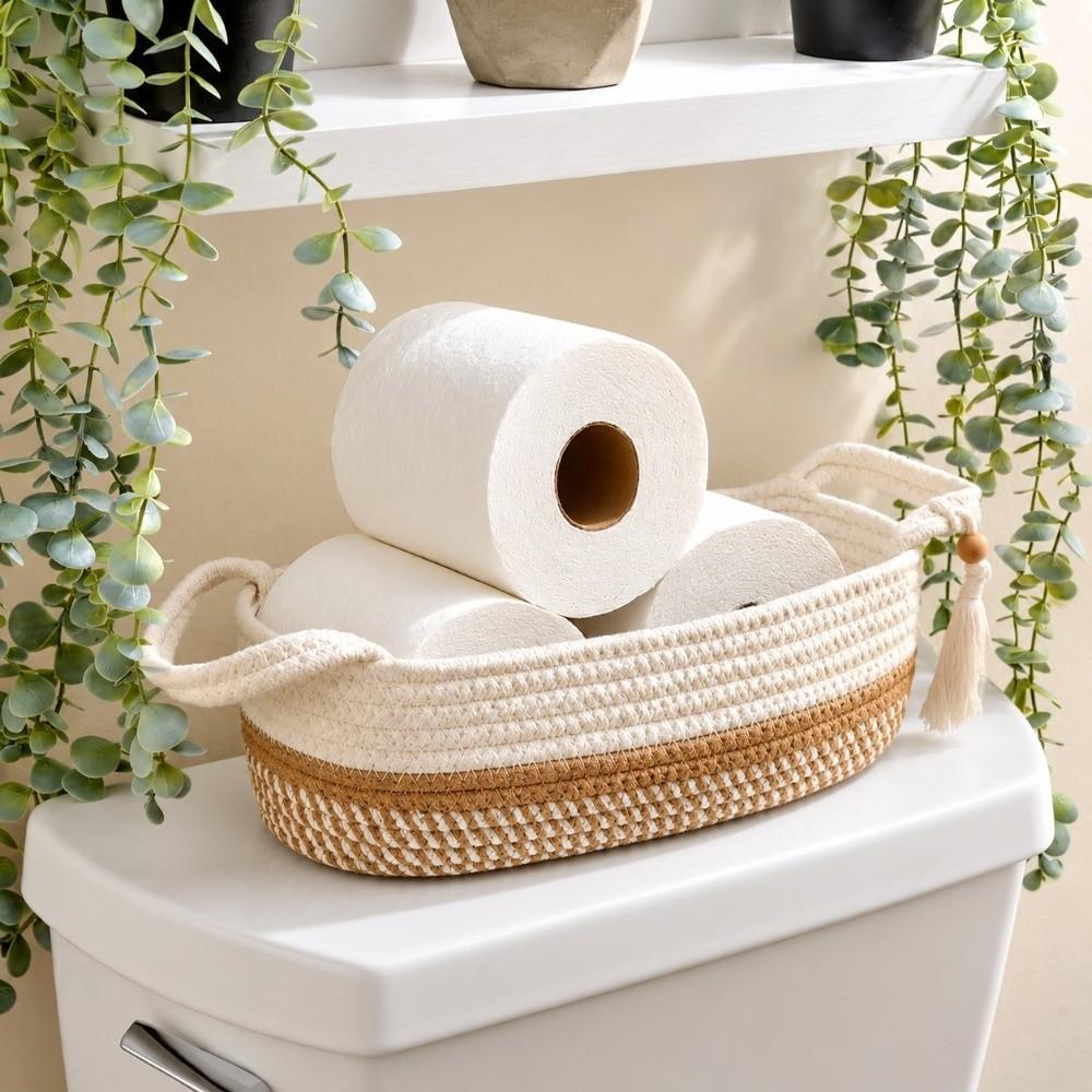 Woven Desktop Organizer Handheld Toy Storage Basket Toilet Paper Holder Home Bathroom Accessories