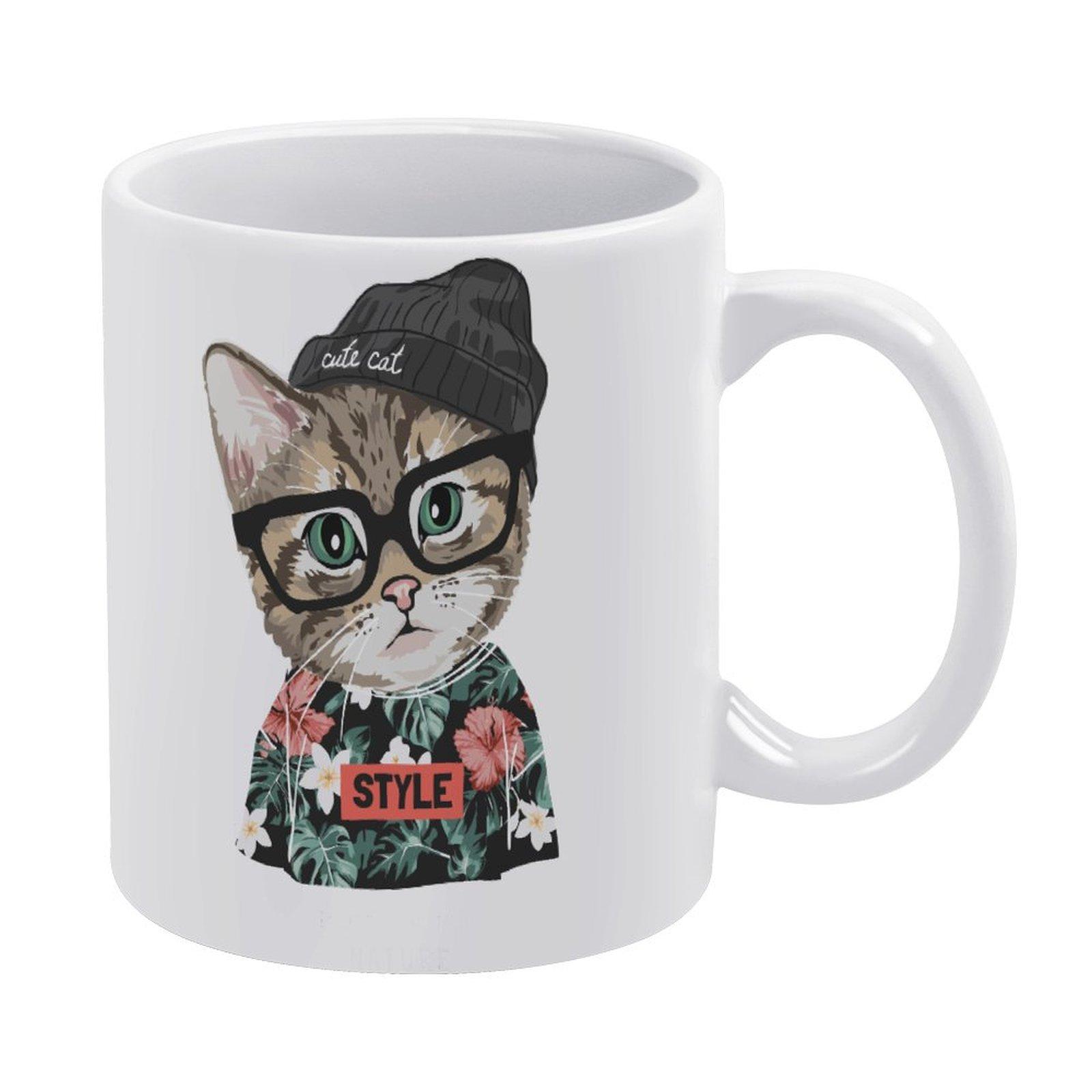 

1 шт. 11 унций Белая керамическая кружка с печатным рисунком с обеих сторон Надежная кофейная чашка для дома, офиса, на каждый день белый