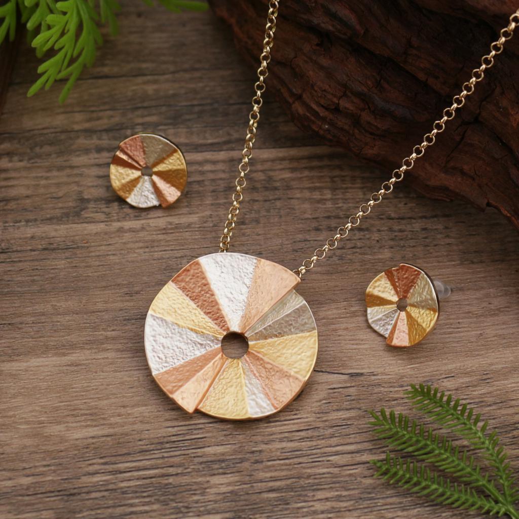New Color Painting Oil Round Geometric Stud Earrings Pendant Set, Women's High-end Geometric Round Necklace.