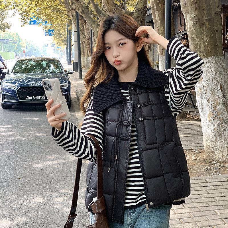 

Pankou Women s Short Knit Fur Collar Down Vest - Korean Autumn/Winter Style 2XL (for 145-160 lbs) чёрный