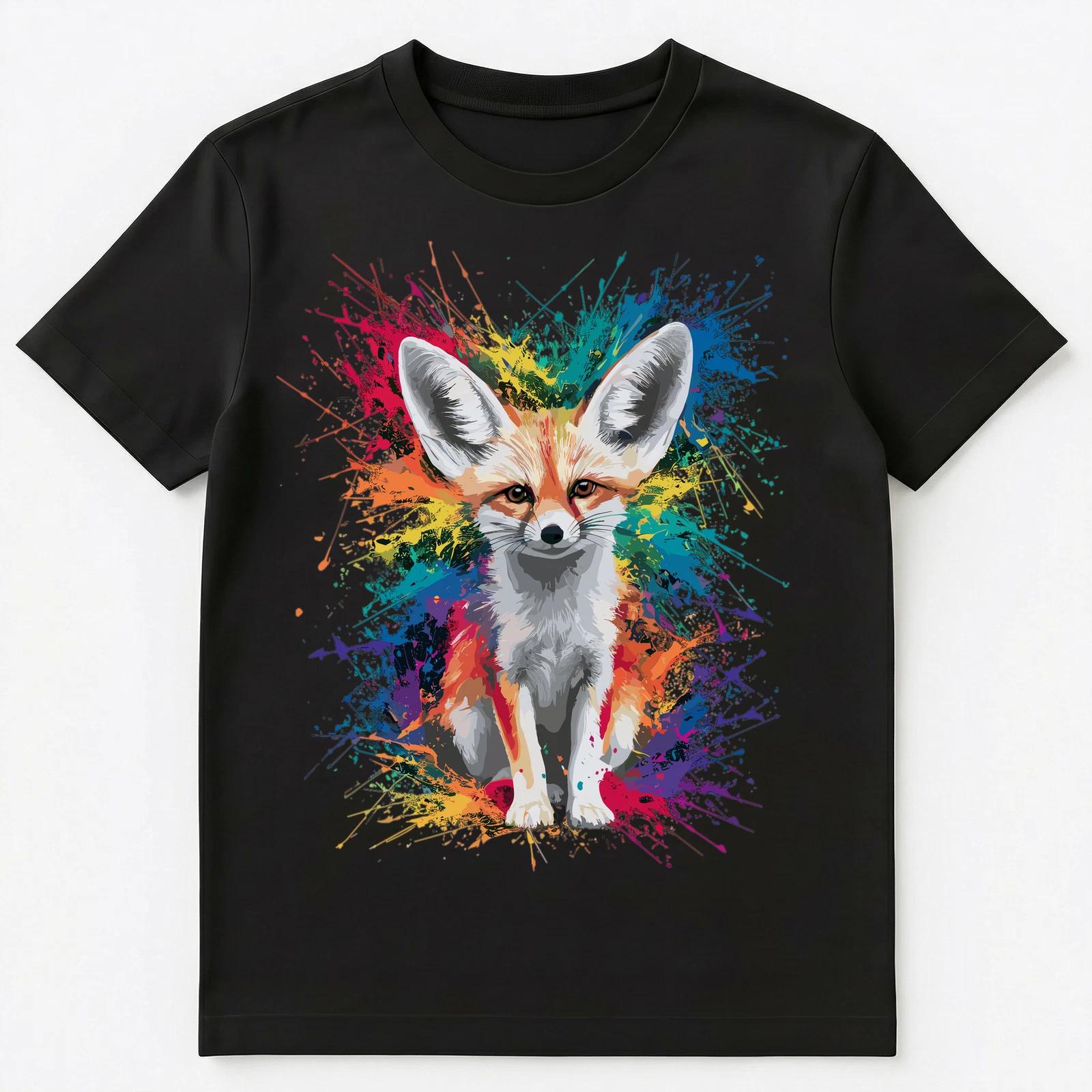 Colorful Paint Splash Cute Fennec Fox Art Graphic Unisex T-Shirt S