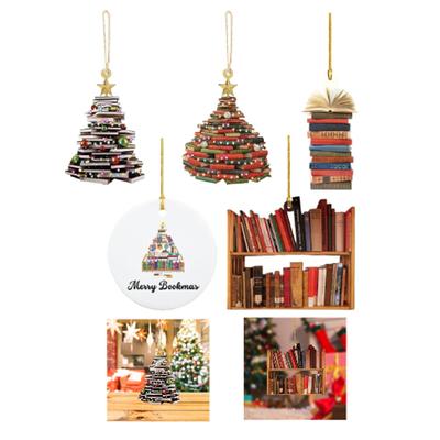 Book Christmas Tree Decoration Creative Home Decoration Stack of Books Pendant for Porch Balcony Bedroom Window Living Room