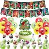 Themed Party Tableware Decoration,Birthday Theme Party Decoration Banner Pull Flag Cake Flag Balloon- Set