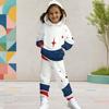 Girls Hooded Long Sleeve Star Printed Two Piece Set Red Blue White Kangaroo Pocket Cuffed Pants