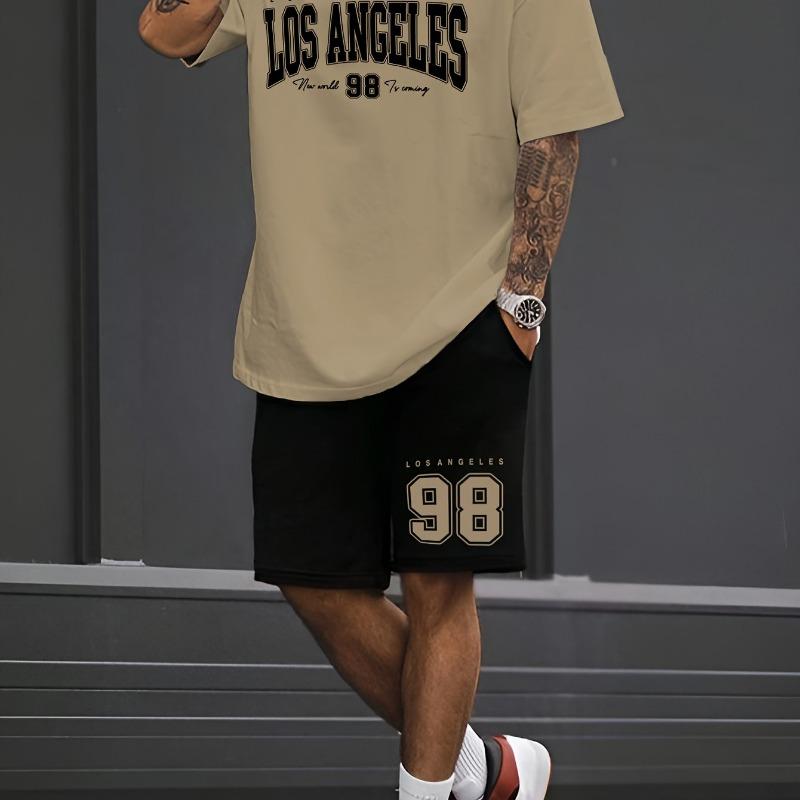 

Outdoor Trendy Men s Suit Letter Rose Patchwork Color Short Sleeve T Shirts Shorts 2 Piece Set Tracksuit Breathable Clothing 5XL