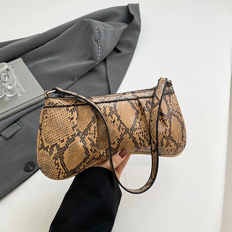 Yogodlns Vintage PU Fashion Shoulder Bag Zipper Closure Snake Skin Print Underarm Bag Women's Trendy Handbag Designer Bag