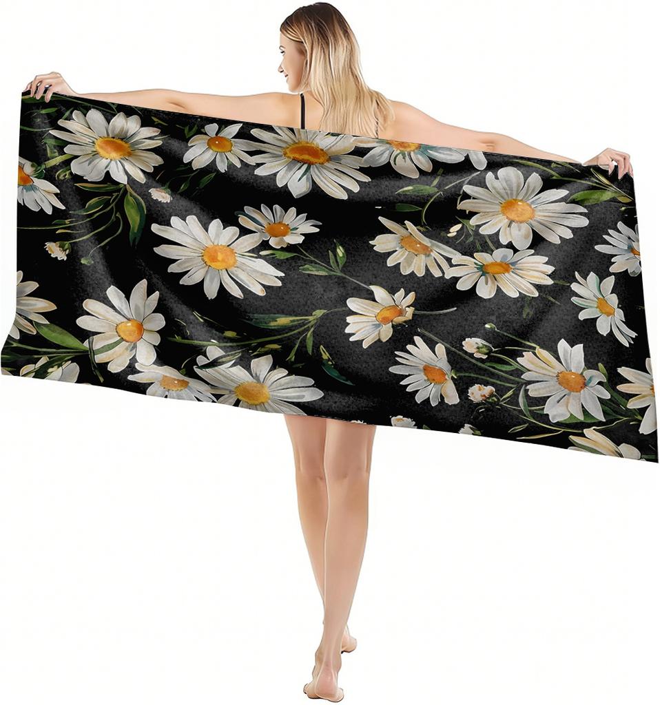 1PC White Daisy Flowers paint Towel for family friends Gifts Quick-Dry Beach Towel For Yoga Tourism Beach GYM Camping Swimming