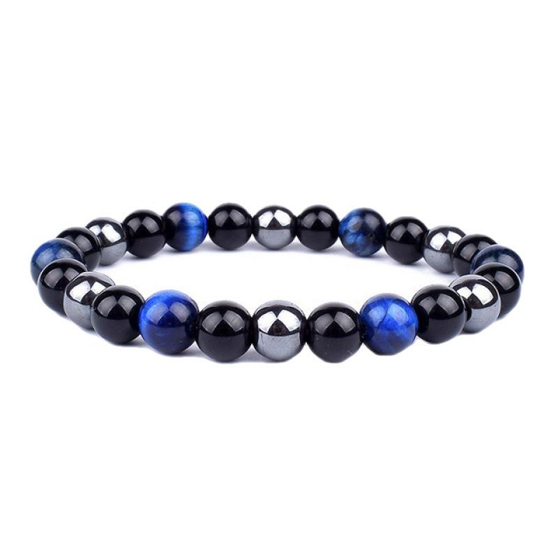 Tiger Eye & Volcanic Rock Beaded Magnet Bracelet with Obsidian Gallstone