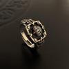 Thailändischer Silberner Hip Hop Schwerer Dunkler Ring für Damen, Modischer Offener Verstellbarer Fingerring mit Kreuz, Statement-Ring im Gothic-Stil