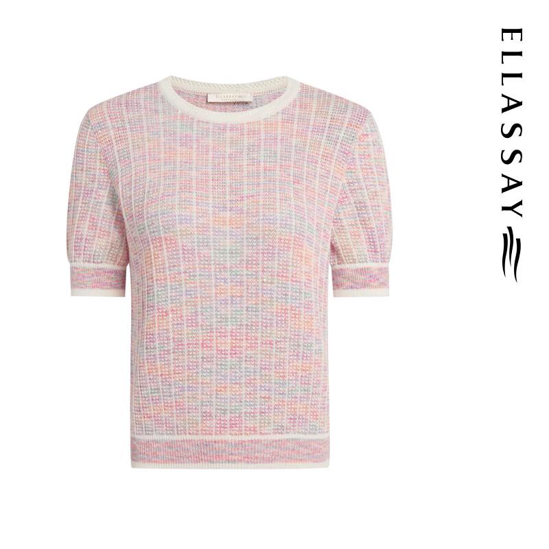 ELLASSAY Women's Colorful Tweed Short-Sleeve Knit Top