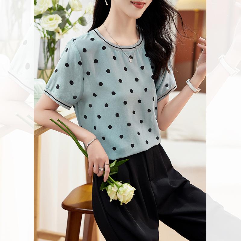 

Silk T-shirt women s new printed short-sleeved fashion mulberry silk T-shirt top L [Recommended 90~ 52.5 kg]