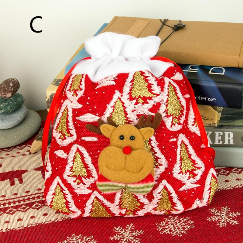 Christmas Gift Bag New Linen Cartoon Christmas Candy Bag Handbag Santa Claus Gift Bag
