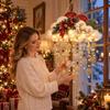 Snow Theme Wall Decor Vintage Lighted Christmas Snowfall Cloud, Cascading Snowflake Light with Reindeer/Angel, Winter Holiday Ornaments LED