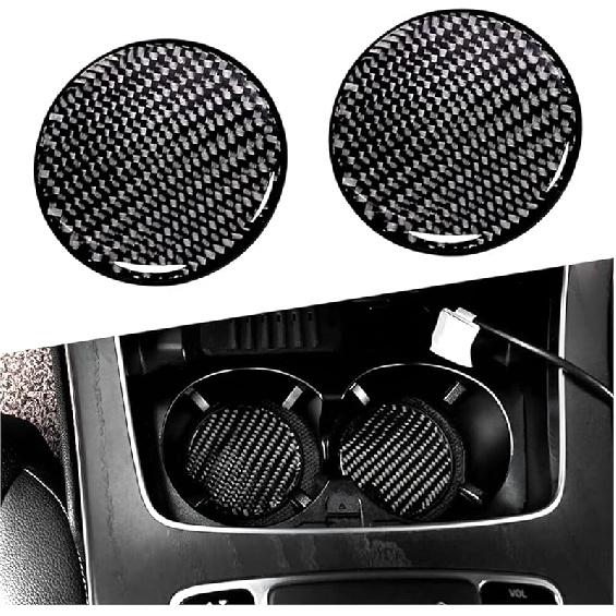 BESULEN Car Cup Holder Coaster, 2 PCS Carbon Fiber Non-Slip Embedded Coasters, Universal 2.75 Inch Cup Holder ert Coaster Pad, Sports Racing Durable
