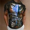 Men's Animal Pattern T-Shirt, Eagle, Motorcycle, 3D Print, Vintage Trendy Loose Large Size Casual Street Short Sleeve Top