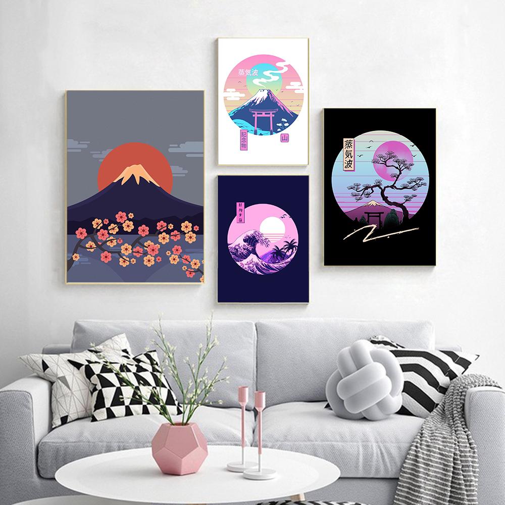 Vintage Japanese Tokyo Temple Art Canvas Paintings Kanagawa Great Wave Poster Mt Fuji Print Wall Pictures for Home Decoration