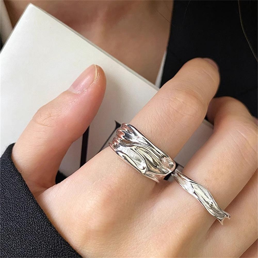 Irregular pleated ring summer ins cold wind index finger ring opening couple ring accessories