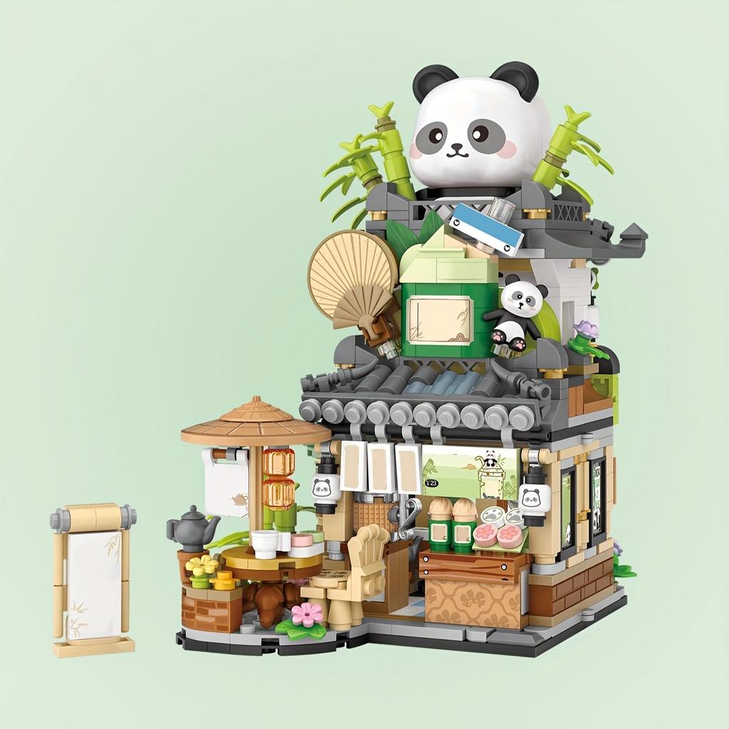 Street View Spring Style Cute Bear Cafe Store, Panda Tea House Mini Building Blocks Set, Diy Brick Set, Home Decor,
