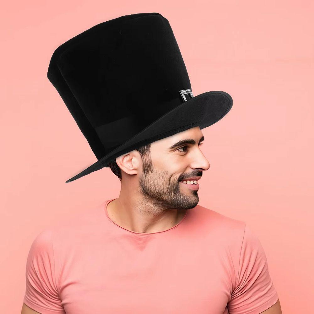 Adorable Formal Costume Hat Dress Up Black Magician Hat Cosplay Outfit Black Top Hat Theme Party