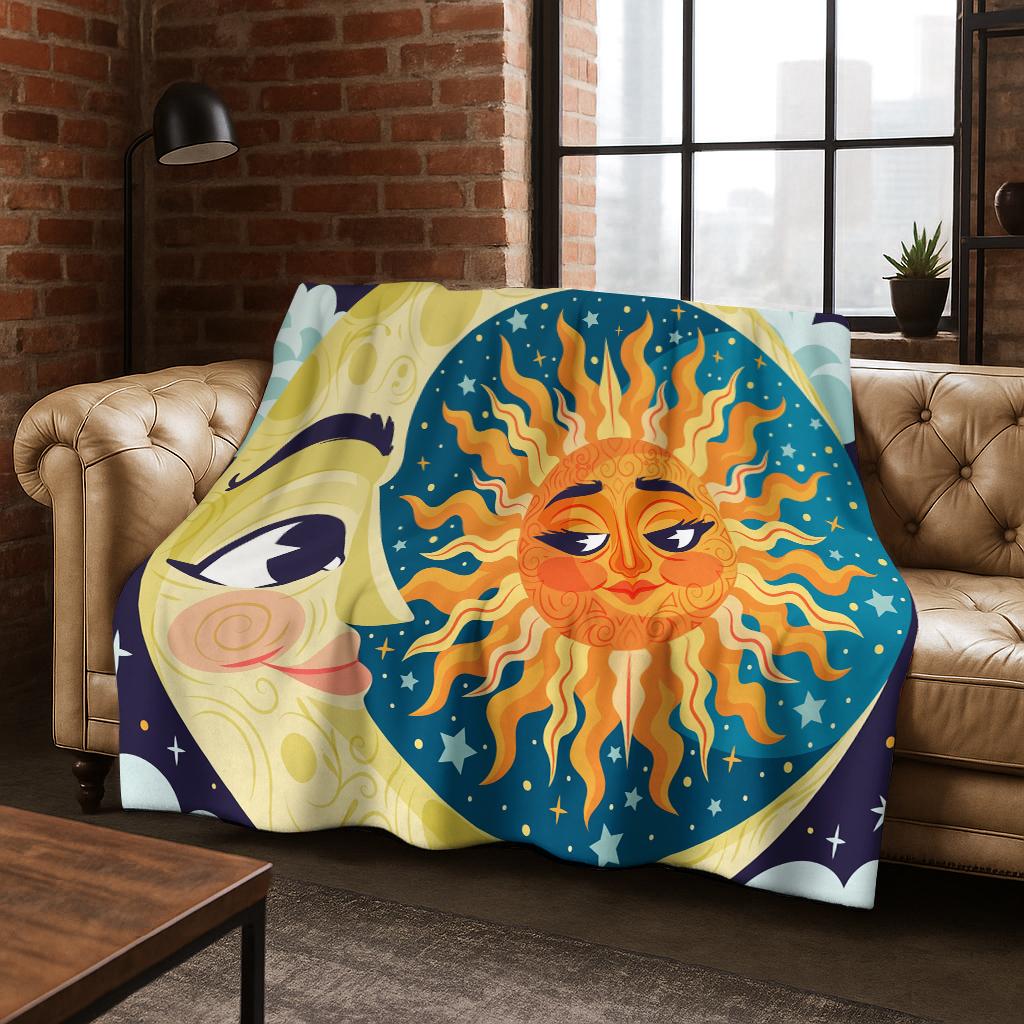 Gothic Sun Face Moon Face Witchcraft Tarot Flannel Blanket Soft Warm Blanket for Bedroom Room Living Room Travel Camping Picnic
