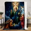 God and Angels with Heavenly BackgroundFlannel blanket for bedroom, living room, sofa, and nap