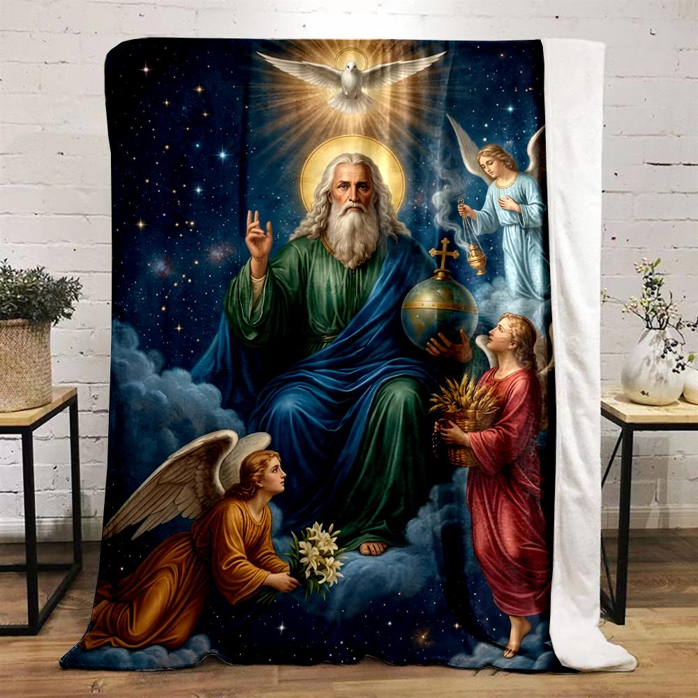 God and Angels with Heavenly BackgroundFlannel blanket for bedroom, living room, sofa, and nap