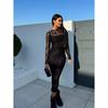 Women's See Through Lace Bodycon Midi Dress, O-neck Slim Fit Hollow Out Sexy Pencil Dress for European American Crossborder