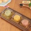 50 Stück Transparente Goldene Quadratische Kunststoff-Dessert-Eigelb-Puff-Box Mondkuchen-Verpackung Mondkuchen-Behälter zum Backen Lebensmittelverpackung