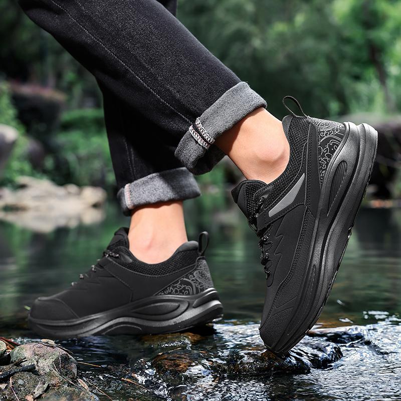 Tênis de Corrida Masculino com Cadarço Moda Couro PU Tênis Outdoor Masculino Esportivo de Solado Grosso Tamanho Grande 39-48