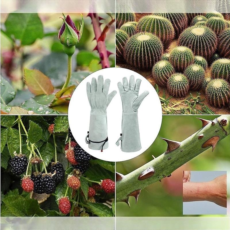 1 Pair Protective Cowhide Long Tube Gardening Gloves
