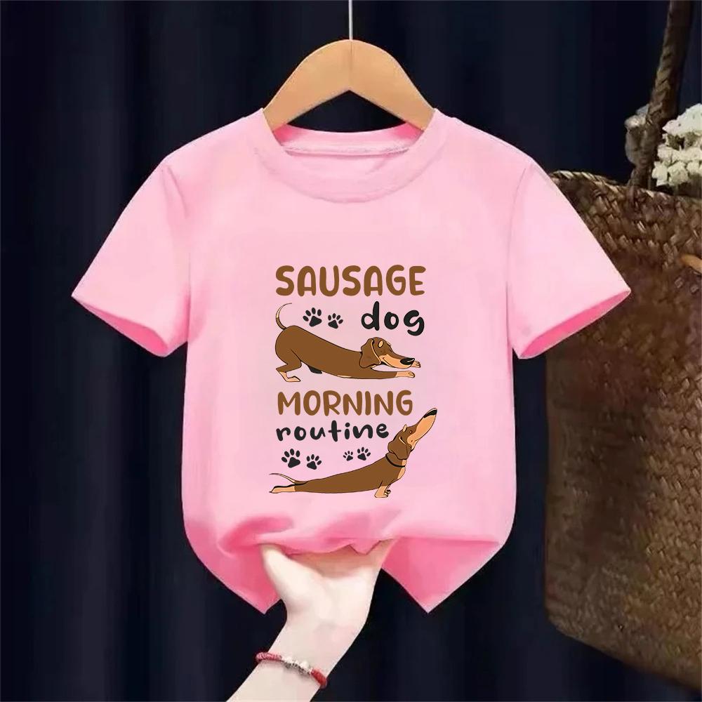 Dachshund Teckel Funny Cute Dog Animal TShirt Kid Girls Short Sleeve Summer Fashion Tshirt Casual Fashion Tee Shirt ONeck Tops