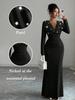 Elegant Plus Size Pearl-Decorated Waist-Cinching Evening Dress for Women
